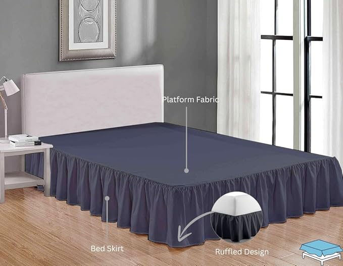 Ruffle Bed Skirt with Split Corners, Microfiber Dust Ruffled for a Perfectly Tailored Bedding Ensemble, Wrinkle and Fade Free, Easy Fit, Queen Size 15 Inch Drop, Dark Grey