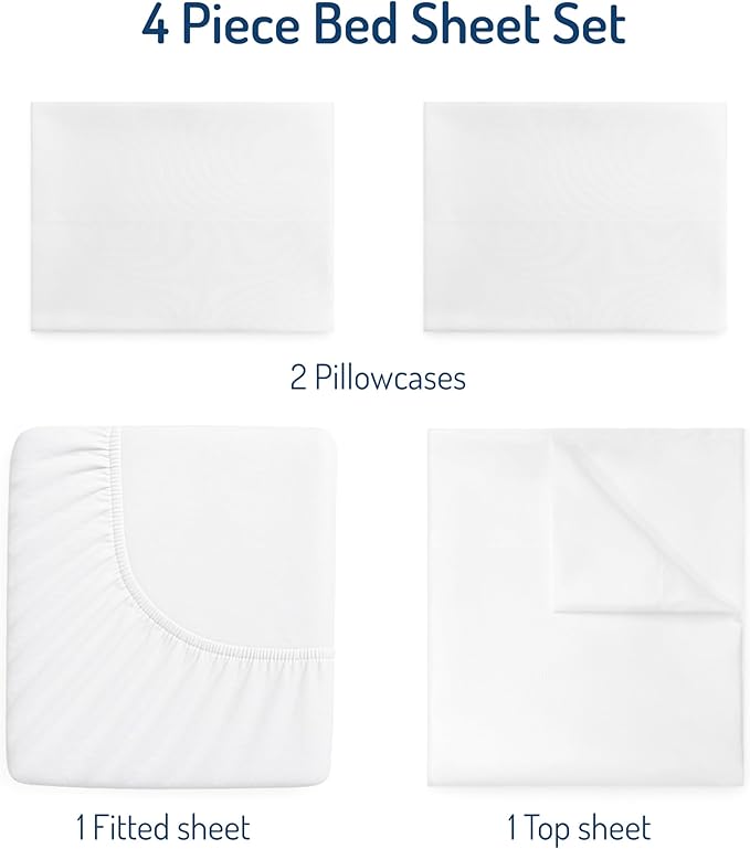 Degrees of Comfort Coolmax Queen Sheet Set for Air Mattress – Extra Deep Pocket Fitted Sheet up to 22”, 4-Piece Bedding Sets with Dual Side Storage Pockets, Soft, Breathable & Wrinkle-Free, White