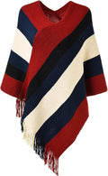 Ferand Women's Striped Poncho Sweater Cozy Knit Fringe Shawl Wraps for Fall Winter