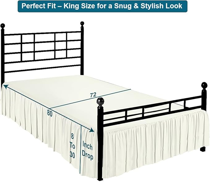 Shreem Linen Ruffled Bed Skirt with Split Corners, Gathered Style, 100% Microfiber, 15-Inch Drop, Dust Ruffle Bedskirt with Platform, King, Ivory
