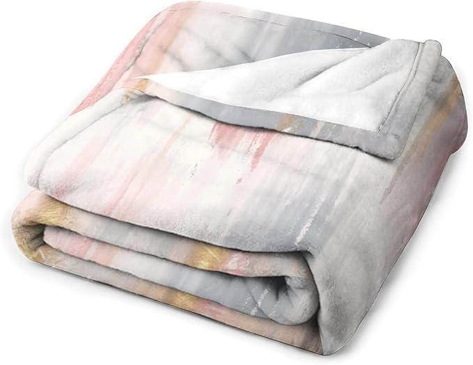 Fashion Gradient Blanket, Modern Art Baroque Gold Grey Pink Painting Strokes Pattern Soft Warm Cozy Plush Flannel Covers for Livingroom Bedroom Couch Chair Camping Travel Home Decor Tapestry 40x50in