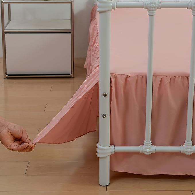 Bed Skirt Full Size Ruffled Bed Skirts with Split Corners, 14 Inch Drop Dust Ruffle Bed Skirt with Platform, 14 Inch, Peach