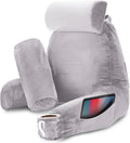 Nestl Reading Pillow with Shredded Memory Foam Includes 2 Neck and Lumber Support Pillows, Designed for Sitting Up in Bed and Couch, Back and Arms Adjustable Support for Adult & Teens, Grey Lavender