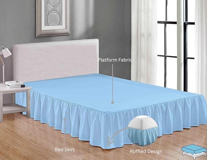 Ruffle Bed Skirt with Split Corners, Microfiber Dust Ruffled for a Perfectly Tailored Bedding Ensemble, Wrinkle and Fade Free, Easy Fit, Full Size 21 Inch Drop, Light Blue