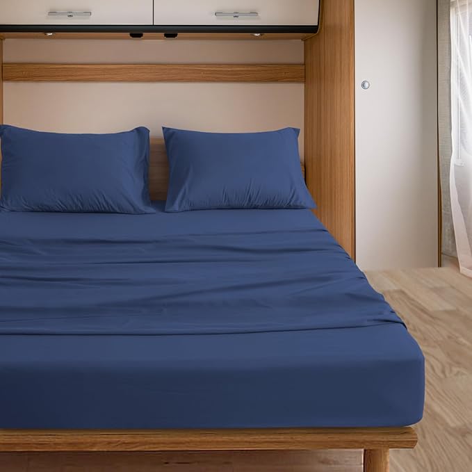 SPRINGSPIRIT RV Queen Sheets, Super Soft RV Short Queen Sheets for RV Camper, 4 Piece Bed Sheet Set Deep Pockets, Extra Soft and Breathable Bedding Sheet, Navy