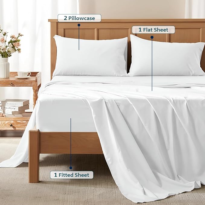 California King Sheet Set - Luxury 338 Thread Count 100% Egyptian Cotton Sateen, Deep Pocket Sheets with All Around Elastic for a, Hotel Quality Bedding Set (White Solid)