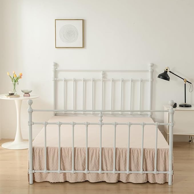 Tufted Dot Bed Skirt Queen Size,Ruffled Bed Skirt with Split Corners, Queen Bed Skirt 18 Inch Drop, Boho Queen Size Bed Skirt Camel for Ruffled Bed Skirt with Split Corners, Bed Skirt Queen Size