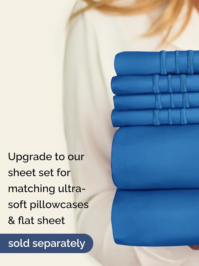 Extra Deep King Fitted Sheet - Hotel Luxury Single Fitted Sheet Only - Easily Fits 18 inch to 24 inch Mattress - Ultra Soft, Wrinkle & Fade Free w/Extra Deep Pockets - Breathable & Comfy - Royal Blue