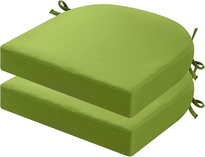 idee-home Thick 17" x 17" x 3" Patio Chair Cushions Set of 2, Waterproof with Ties, Seat Cushions for Outdoor Furniture, Dining Chair Pads Green