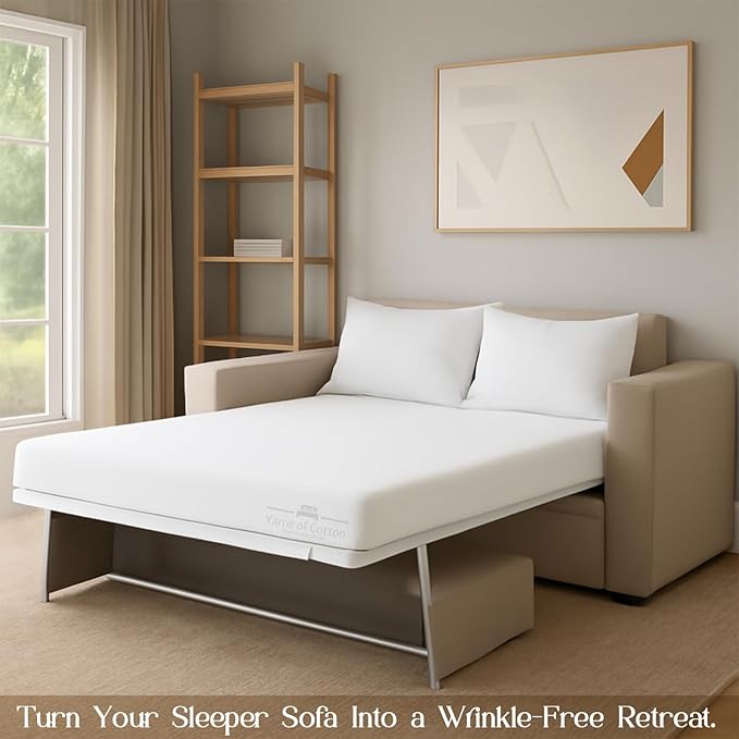 Sleeper Sofa 4 Piece Bed Sheet Set Premium Quality 100% Cotton 500 Thread Count, Smooth & Super Soft Sateen Weave, Extra Soft Bed Sheets, Wrinkle Free, 6 Inch Deep Pocket (Full, White)