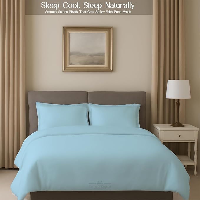 Sleeper Sofa 4 Piece Bed Sheet Set Premium Quality 100% Cotton 500 Thread Count, Smooth & Super Soft Sateen Weave, Extra Soft Bed Sheets, Wrinkle Free, 8 Inch Deep Pocket (Twin, Light Blue)