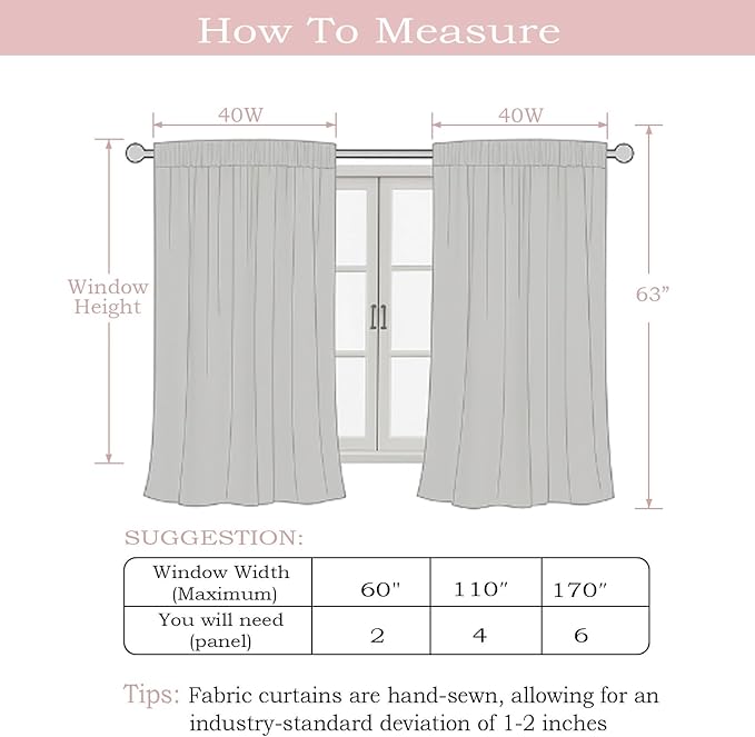 Simplebrand Natural Faux Linen Textured Curtains 63 Inch Length 2 Panels for Bedroom, Semi Sheer Light Filtering Privacy Farmhouse Curtains, Soft Thick Rod Pocket Window Drapes, 40W x 63L Inch