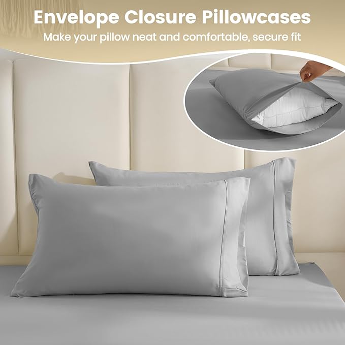 Twin Sheet Set - 3 Piece Silky Ultra Soft Breathable Bed Sheet Set, 16" Deep Pocket for Mattress, Hotel Luxury Twin Size Sheets & Wrinkle Free,Easy Care Cooling Bedding Sheets,Light Grey