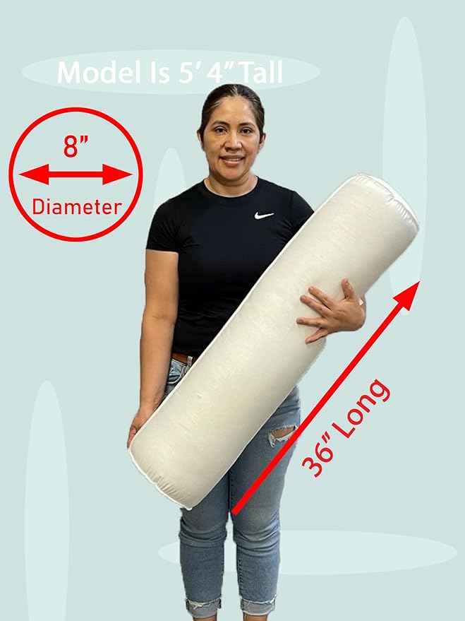 Pillowflex Bolster Pillow (8x36) - Round Roll Pillow Bolster Insert, Plush Polyester-Filled Insert for Decorative Shams, Odorless, Lint and Dust-Free Polyester Filling, No Lumps - (White)