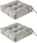 ARTPLAN Outdoor Seat Cushion,Square Thick Tufted Pure Chair Cushion for Patio Wicker Chair with Tie,Set of 2,19"x19"x5"，Grey