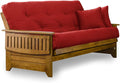 Nirvana Futons Brentwood Tray Arm Futon Sofabed Set - Full Frame, 8" Thick Red Mattress, Rich Heritage Finish