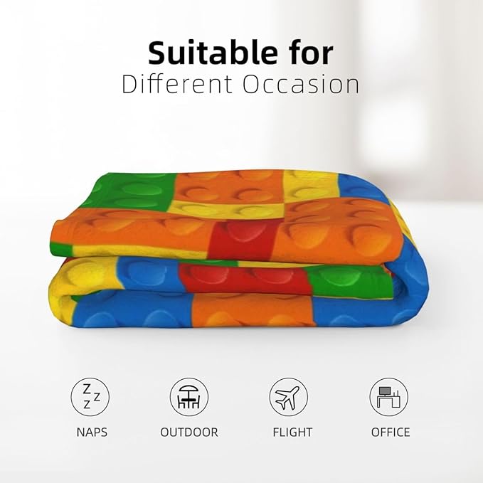 LOKMU Throw Blanket, Kids Colorful Blocks Ultra-Soft Cozy Flannel Blankets, Fuzzy Plush Lightweight Modern Blanket for Couch Sofa Bedding Home Decor, 60" L x 50" W
