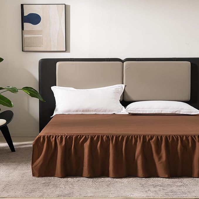 Brown Bed Skirt Twin Size Ruffled Bed Skirt with Split Corners, Twin Bed Skirt 14 Inch Drop,Twin Size Bed Skirt Brown for Ruffled Bed Skirt with Split Corners, Bed Skirt Twin Size