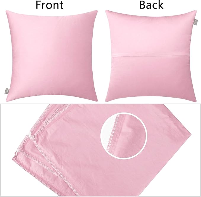 4-Pack 100% Cotton Comfortable Solid Decorative Throw Pillow Case,Thmyo Square Cushion Cover Pillowcase Sublimation Blank Pillow Covers DIY Throw Pillowcase for Sofa Bedroom(22x22 inch/ 55x55cm, Pink)