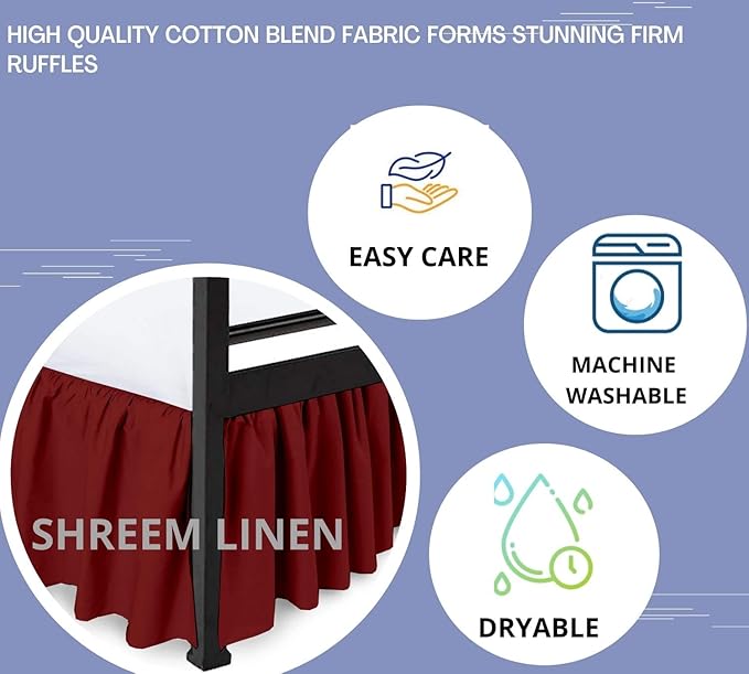 Shreem Linen Ruffled Bed Skirt with Split Corners, Gathered Style, 100% Microfiber, 16-Inch Drop, Dust Ruffle Bedskirt with Platform, Twin-XXL, Burgundy