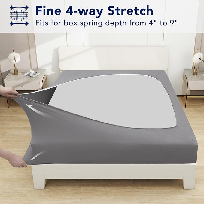 PureFit Stretchy Box Spring Cover Twin - Elastic Fitted Box Spring Wrap Around 4 Sides, Wrinkle & Fading Resistant Fits Twin Size Beds, Light Gray