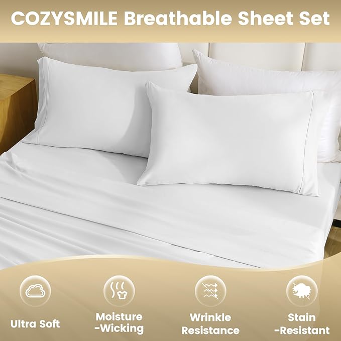 Twin Sheet Set - 3 Piece Super Soft Breathable Bed Sheet & Pillowcase Set, 16" Deep Pocket Hotel Luxury Wrinkle Free Easy Care Bedding Sheets, White