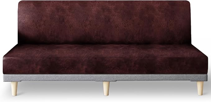 molasofa Leather Like Stretch Futon Slipcover Armless Futon Bed Sofa Cover Furniture Protector with Elastic Bottom, Soft and Washable Futon Cover for Sofa Bed Stay in Place（Larger，Red）