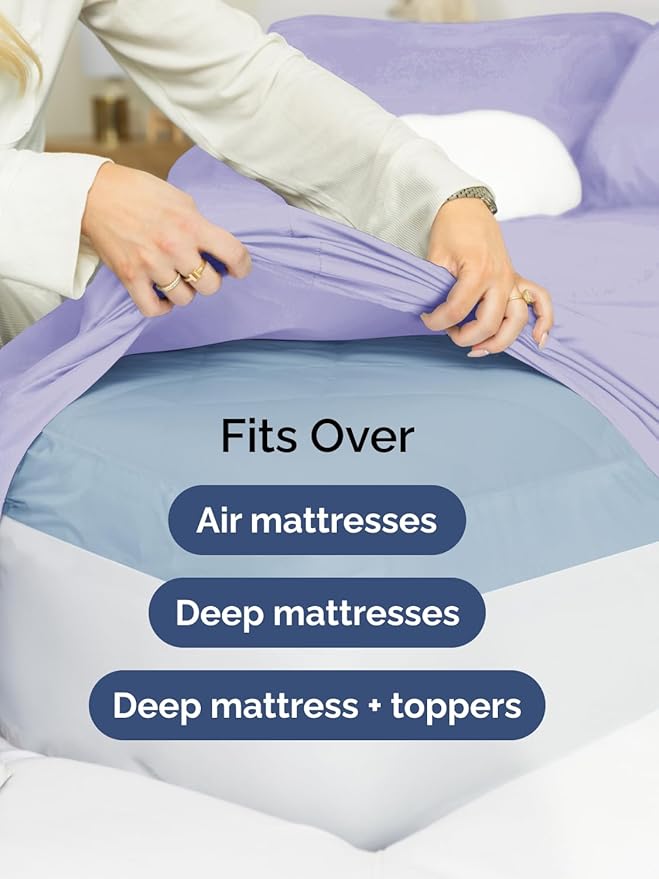 Extra Deep Cal King Fitted Sheet - Hotel Luxury Single Fitted Sheet Only - Easily Fits 18 inch to 24 inch Mattress - Ultra Soft, Wrinkle Free with Extra Deep Pockets - Breathable & Comfy - Lavender