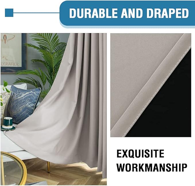 H.VERSAILTEX 100% Blackout Curtains for Bedroom Thermal Insulated Blackout Curtains 54 inch Length Full Light Blocking Curtains for Living Room with Black Liner 2 Panels Set, Warm Taupe