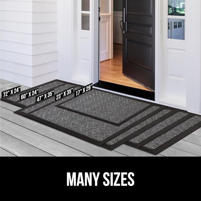 GORILLA GRIP 100% Waterproof All-Season WeatherMax Doormat, 47x35, US Designed Natural Rubber, Stain and Fade Resistant, Low Profile Indoor Outdoor Door Mats, Easy Clean Patio Mat, Gray Diamond