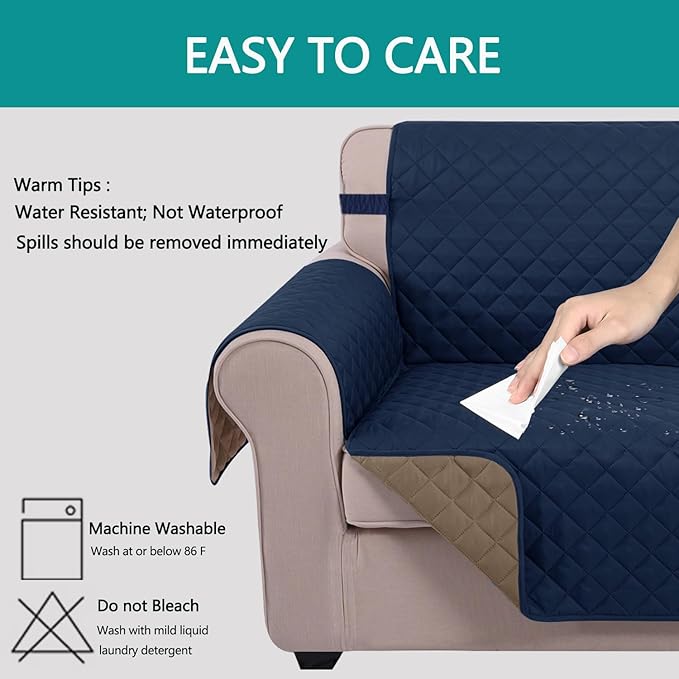 U-NICE HOME Recliner Chair Covers Reversible Chair Cover Pet Covers for Dogs with Elastic Straps Water Resistant Diamond Quilted (23''Recliner Small, Navy/Taupe)