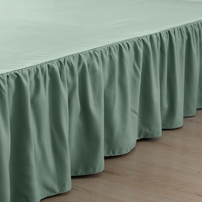 Bed Skirt Queen Size Ruffled Bed Skirt with Split Corners, 16 Inch Drop Dust Ruffle Bed Skirts with Platform, Sage Green, 16" Queen