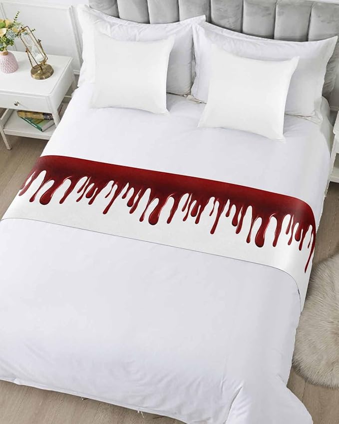 Halloween Blood Pattern Bed Runners for Bedroom Hotel,Decorative Bedding Scarf Horror Dark Red Fluid Style Bed End Blanket Bedding Runner Scarves for Full Size Bed,83x20in