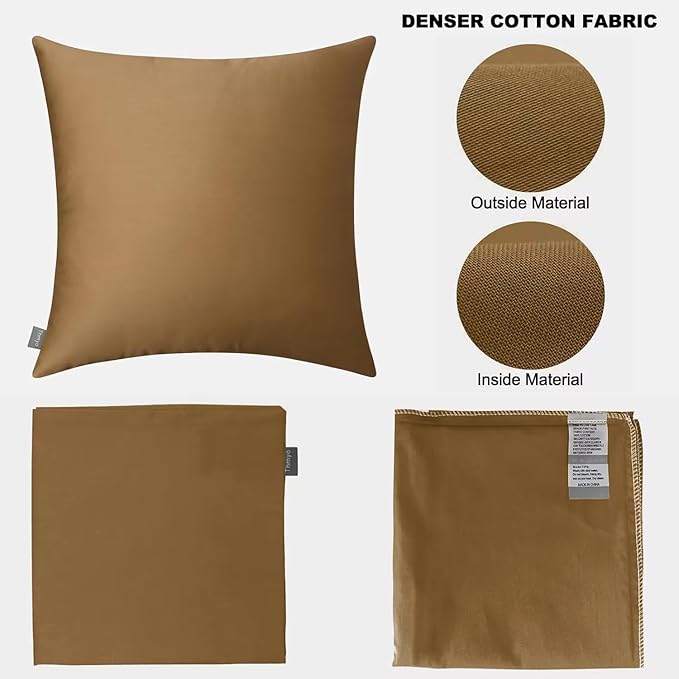 4-Pack 100% Cotton Comfortable Solid Decorative Throw Pillow Case,Thmyo Square Cushion Cover Pillowcase Sublimation Blank Pillow Covers DIY Throw Pillowcase for Sofa(20x20 inch/ 50x50cm,Light Coffee)