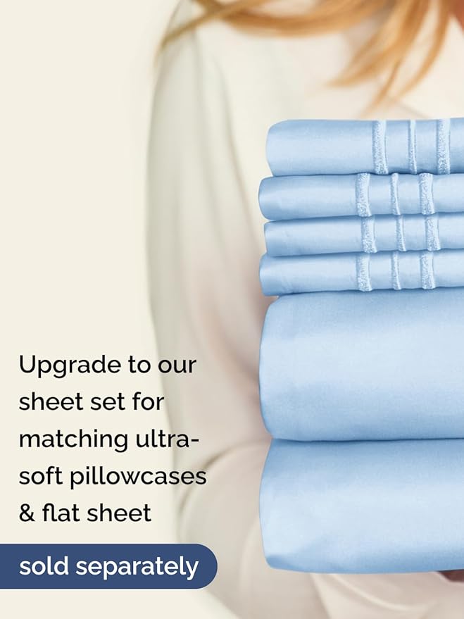 Extra Deep Twin XL Fitted Sheet - Hotel Luxury Single Fitted Sheet Only - Easily Fits 18 inch to 24 inch Mattress - Ultra Soft, Wrinkle Free with Extra Deep Pockets - Breathable & Comfy - Light Blue
