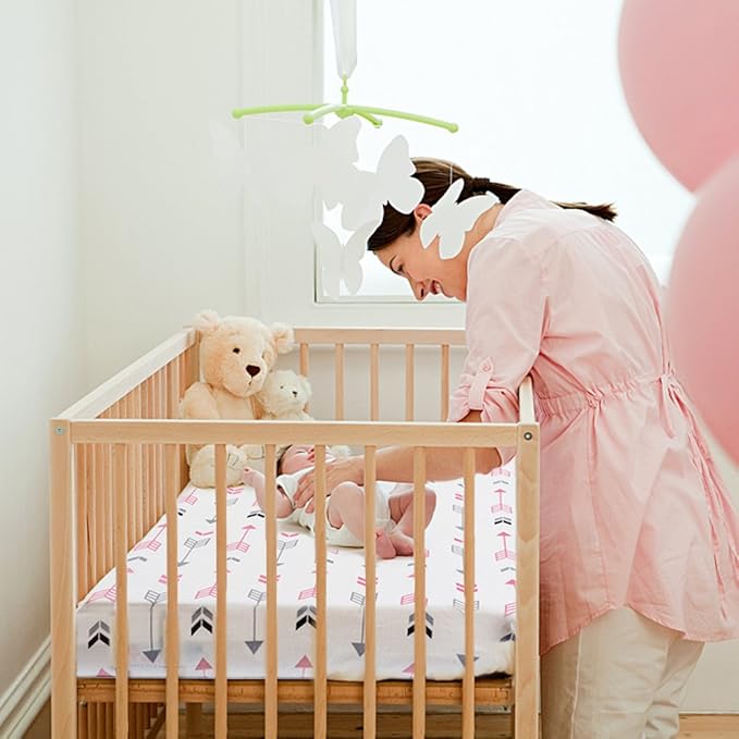 BROLEX Baby Fitted Crib Sheets: Kid Crib Sheets - Set of 2 for Toddler Standard Size Crib Mattress for Boys and Girls - Jersey Knit Crib Bed Sheets Pink White Arrow