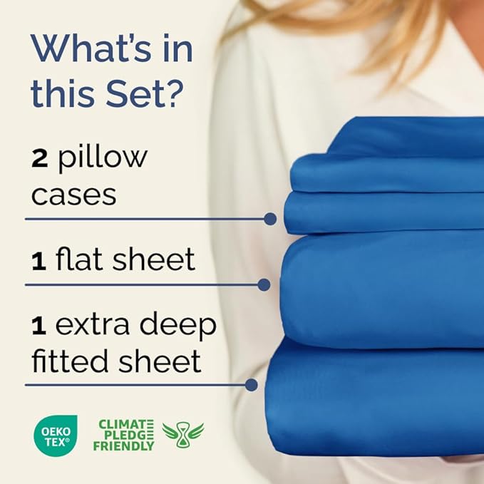 Extra Deep Pocket Full Sheets - 4 Piece Breathable & Cooling Bed Sheets - Hotel Luxury Bed Sheet Set - Soft, Wrinkle Free & Comfy - Easily Fits Extra Deep Mattresses - Deep Pocket Royal Blue Sheets