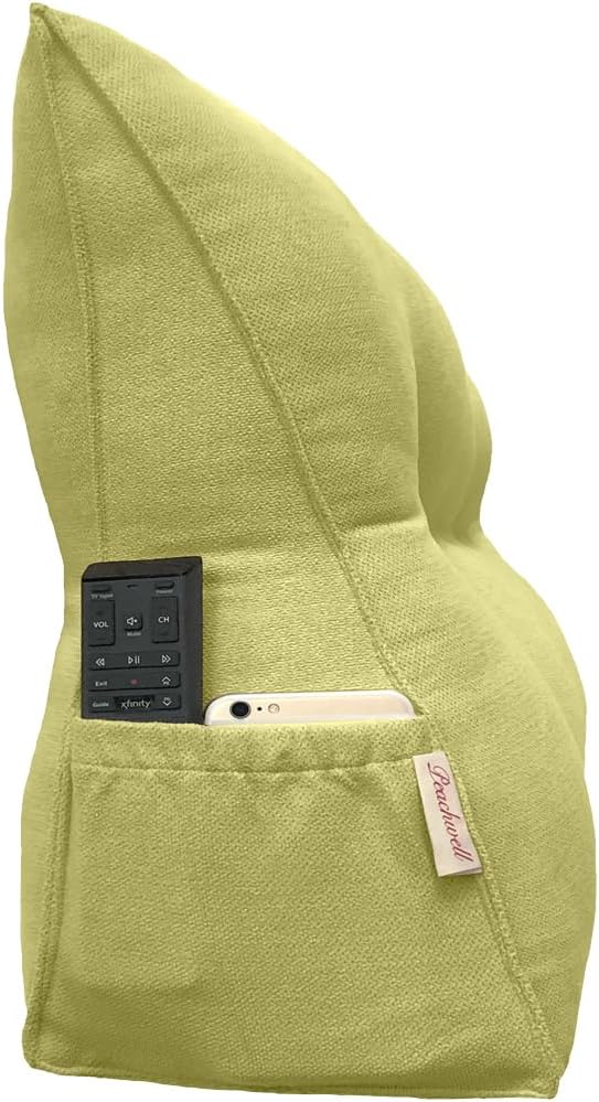 Triangular Reading Bed Rest Pillow Large Bolster Cushion Headboard Backrest Wedge Pillow with Removable Cover and Two Large Side Pockets (Lime, 47 x 8 x 20 inches)