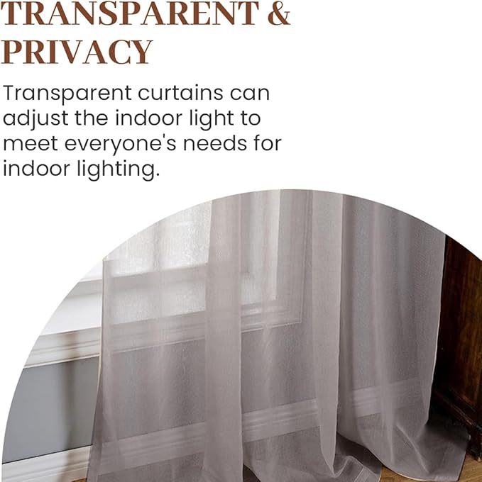 Dreaming Casa Grey Sheer Curtains 84 Inches Long, Rod Pocket & Back Tab Light Filtering Textured Sheers for Living Room Bedroom, 2 Panels, Each 100" W x 84" L
