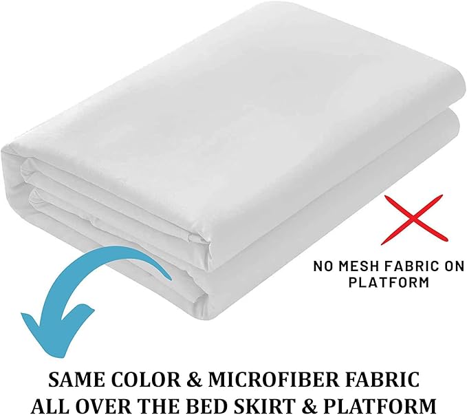 SKY BEDDINGS - Full Size Ruffled Bed Skirt with Split Corners - 21 Inch Drop Dust Ruffle Bed Skirt with Platform Three Sided Coverage - 100% Microfiber, White