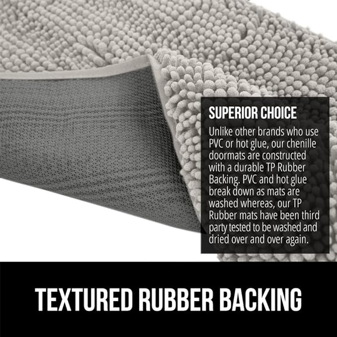 GORILLA GRIP SOAKSTOPPER Dog Door Mat, 48x30 Machine Washable Rug Absorbent Doormat Captures Moisture Mud Dirt, Quick Dry Soft Chenille Entryway Rugs Indoor Entrance Mats for Dog Paws, Light Gray
