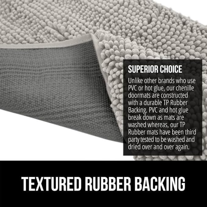 GORILLA GRIP SOAKSTOPPER Dog Door Mat, 60x36 Machine Washable Rug Absorbent Doormat Captures Moisture Mud Dirt, Quick Dry Soft Chenille Entryway Rugs Indoor Entrance Mats for Dog Paws, Light Gray