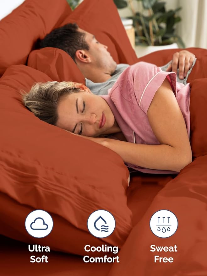 Extra Deep Queen Fitted Sheet - Hotel Luxury Single Fitted Sheet Only - Easily Fits 18 inch to 24 inch Mattress - Ultra Soft, Wrinkle & Fade Free w/Extra Deep Pocket - Breathable & Comfy - Terracotta