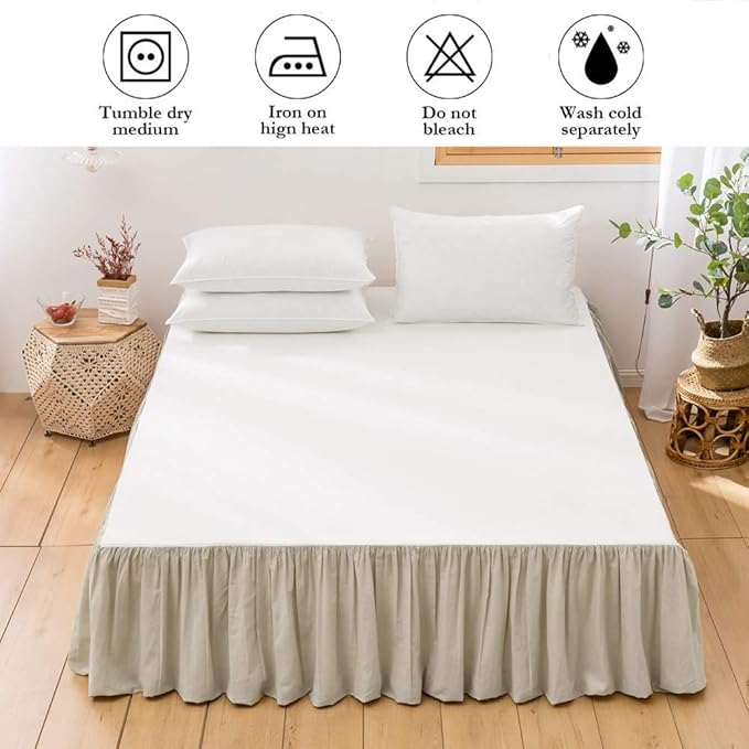 BISELINA French Linen Bed Skirt with Pleated Frills 14-Inch Tailored Drop Natural Flax Cotton Blend Dust Ruffle Soft Cozy Farmhouse Bedding (14" Twin, Linen)
