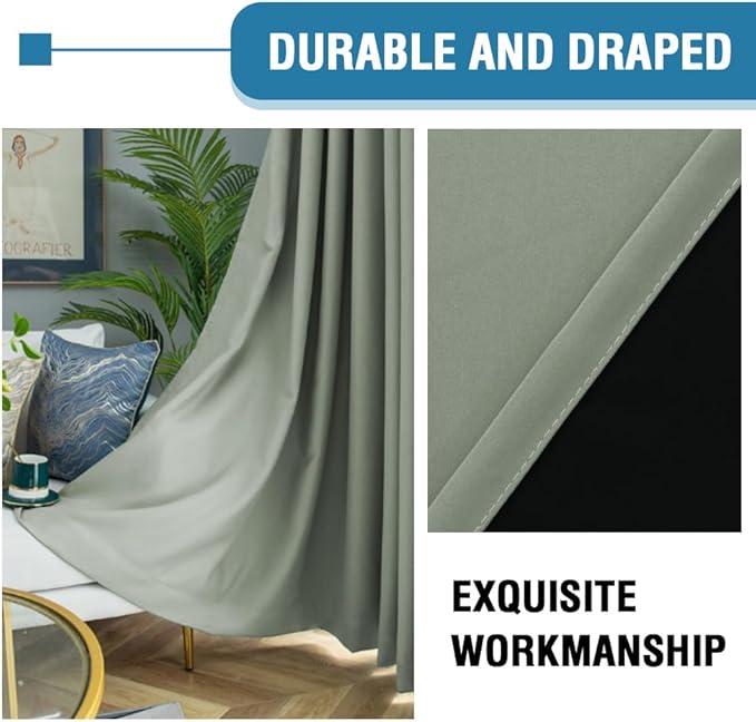 H.VERSAILTEX 100% Blackout Curtains for Bedroom Thermal Insulated Blackout Curtains Heat and Full Light Blocking Curtains for Living Room with Black Liner 2 Panels Set, 42 x 84 Inch, Cyan
