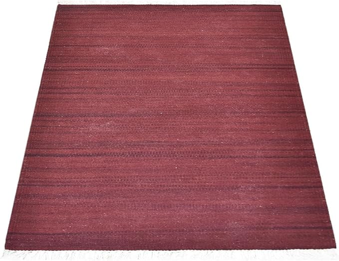 Rugsotic Carpets Hand Woven Flat Weave Kilim Wool ECO-Friendly Area Rugs - 7'x9', Rectangle Shape, Dark Red Color, Solid Plain Design, Low Pile Handmade Rugs for Living Room, Bed Room (D00111)