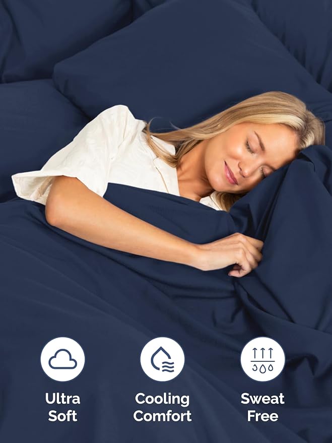 Extra Deep Pocket Split King Sheets - 5 Piece Breathable & Cooling Bed Sheets - Hotel Luxury Bed Sheet Set - Soft, Wrinkle Free & Comfy - Easily Fits Extra Deep Mattresses - Navy Blue Sheets Set