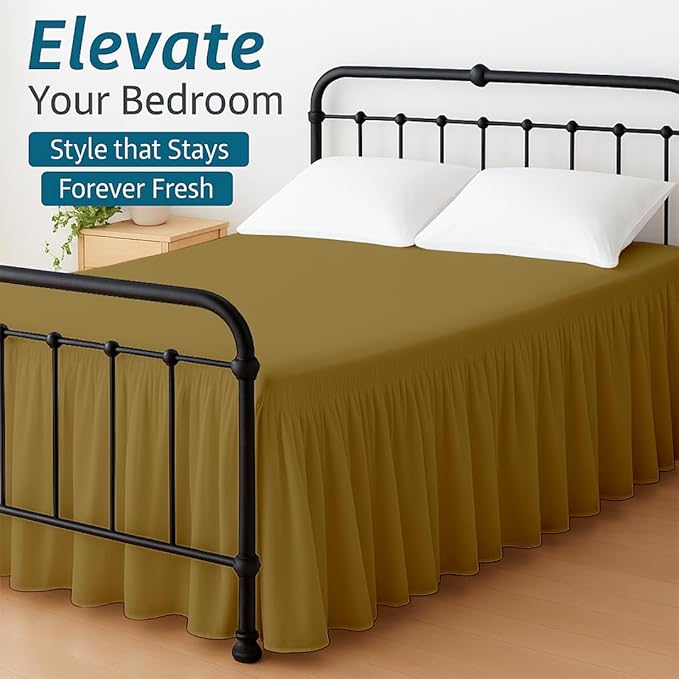 Shreem Linen Ruffled Bed Skirt with Split Corners, Gathered Style, 100% Microfiber, 28-Inch Drop, Dust Ruffle Bedskirt with Platform, Cal-King, Taupe