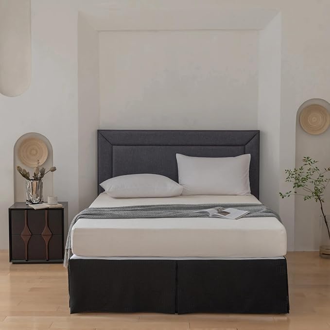 Full Bed Skirt, Wrap Around Bed Skirt with Pleated Corner, 18 Inch Drop Pleated Waffle Weave Bedskirts, Anti-Slip, Microfiber, Black, 18'' Full