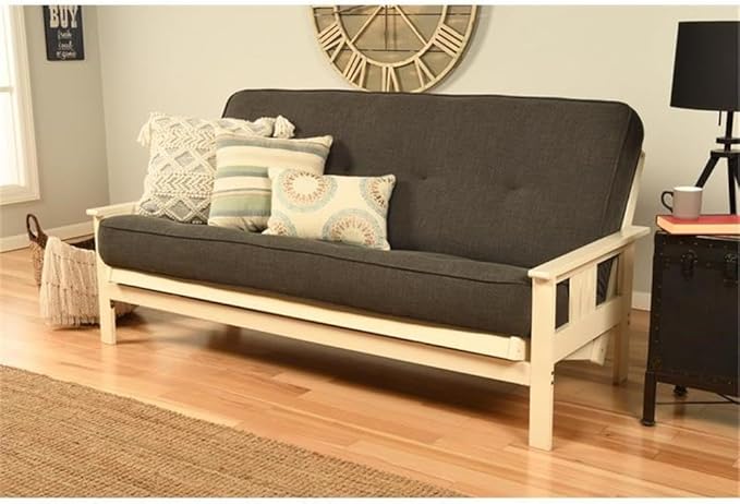 BOWERY HILL Full Linen Fabric Futon in Charcoal Gray-Frame Not Included